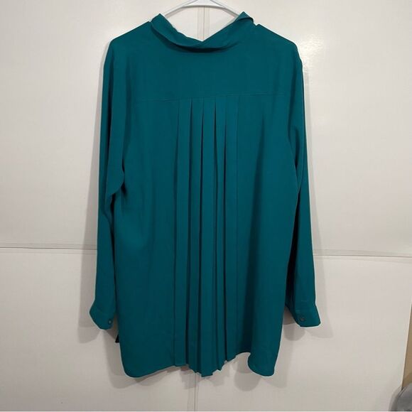 J. Jill Teal Long Sleeve Button Down Flowy Blouse - Picture 2 of 5
